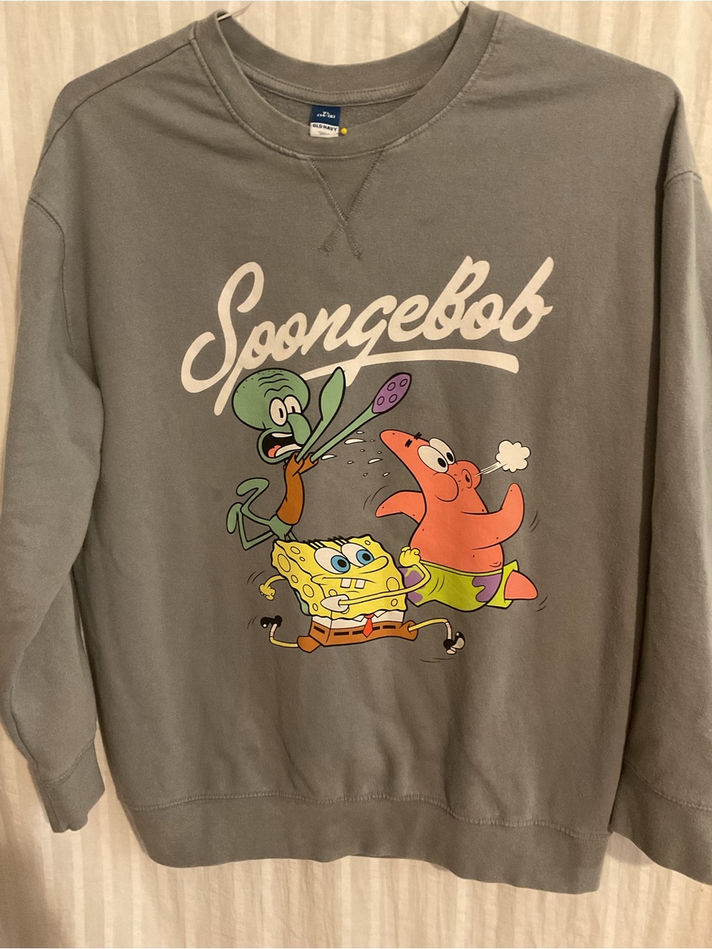 Old Navy SpongeBob Gray Graphic Crewneck Sweatshirt Sz. 14/16 Teen